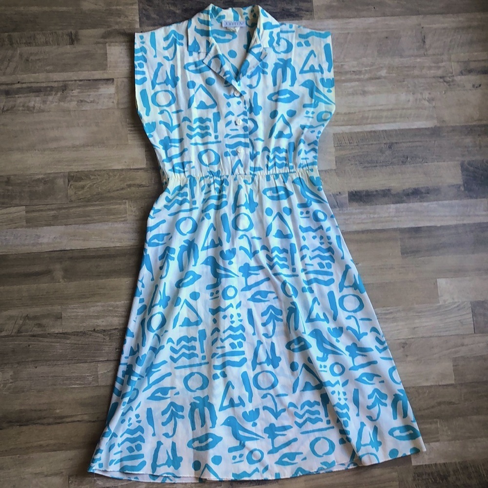 Vintage Jeffrey Women's Dress Size M/L Blue White Midi